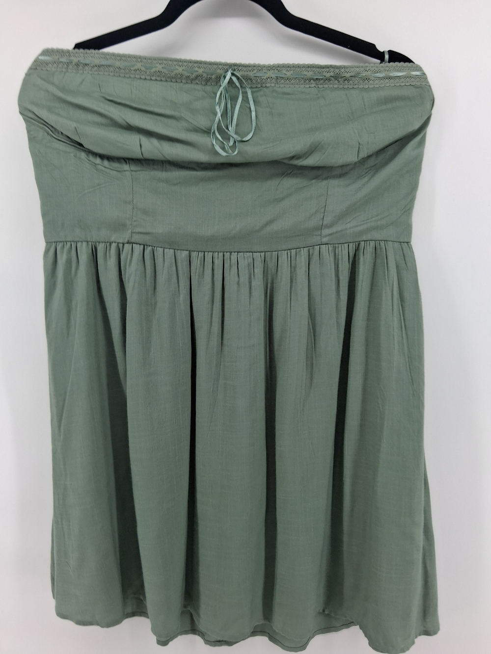 Aeropostale Sage Green Strapless Gathered Midi Dress
